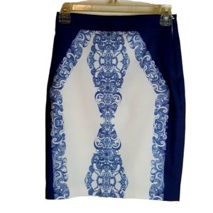 Black Castro blue & white pencil skirt size 7